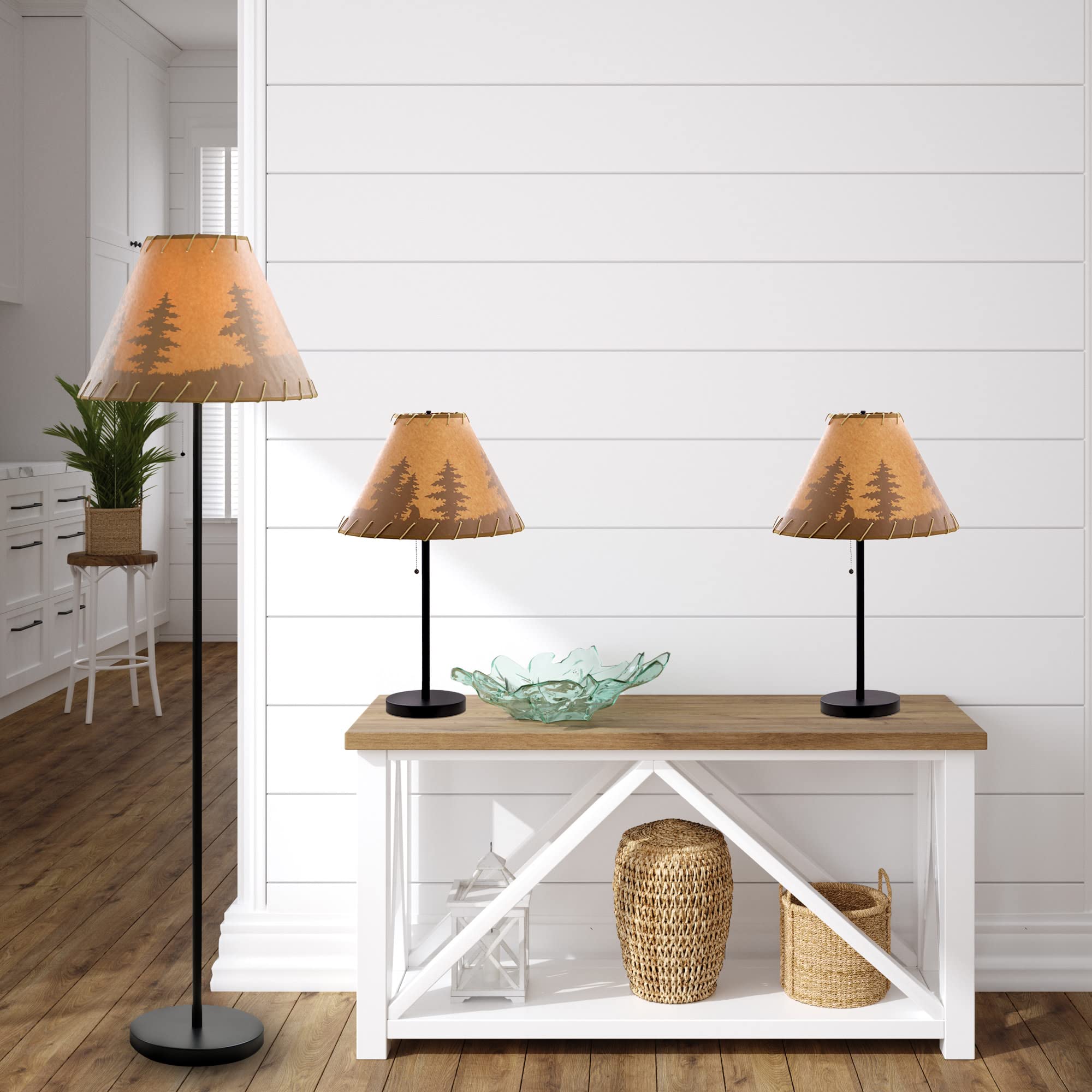 Rustic Cabin Lodge 3-Piece Table & Floor Lamp Set by Catalina Lighting - 58