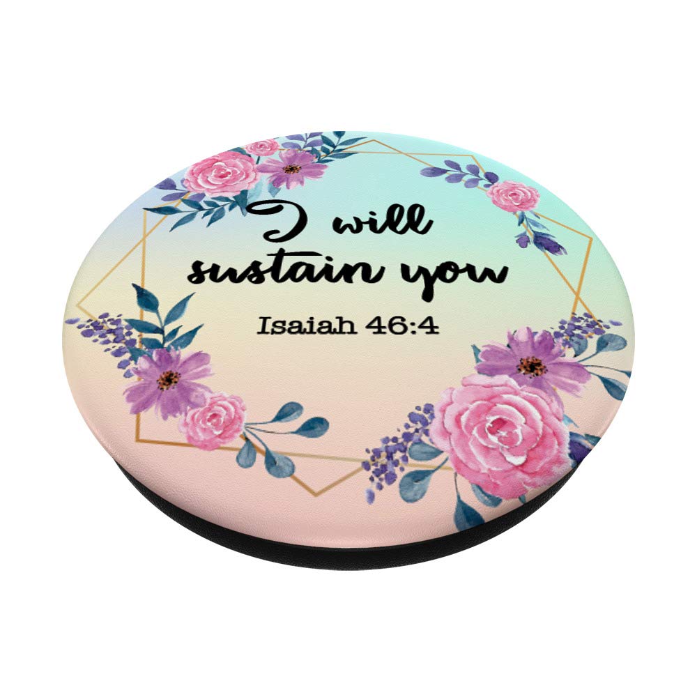Floral Christian Bible Verse Phone Grip - Isaiah 46:4 Scripture Gift for Women Girls, Perfect for Bible Study, Church, Prayer & Daily Encouragement