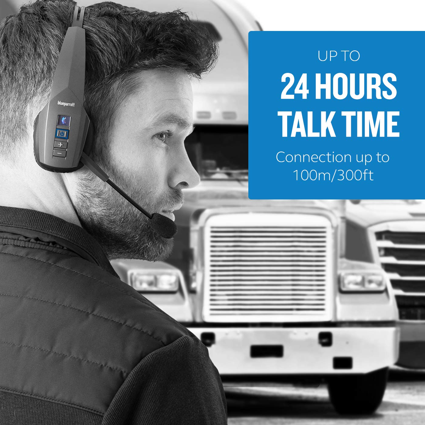BlueParrott B350-XT Mono Bluetooth Wireless Headset with Noise Canceling Mic - 96% Noise Reduction, Adjustable Lightweight Headband, IP54 Protection, 24-Hour Battery Life - Ideal for Truckers, Call Centers & Noisy Work Environments (Black)