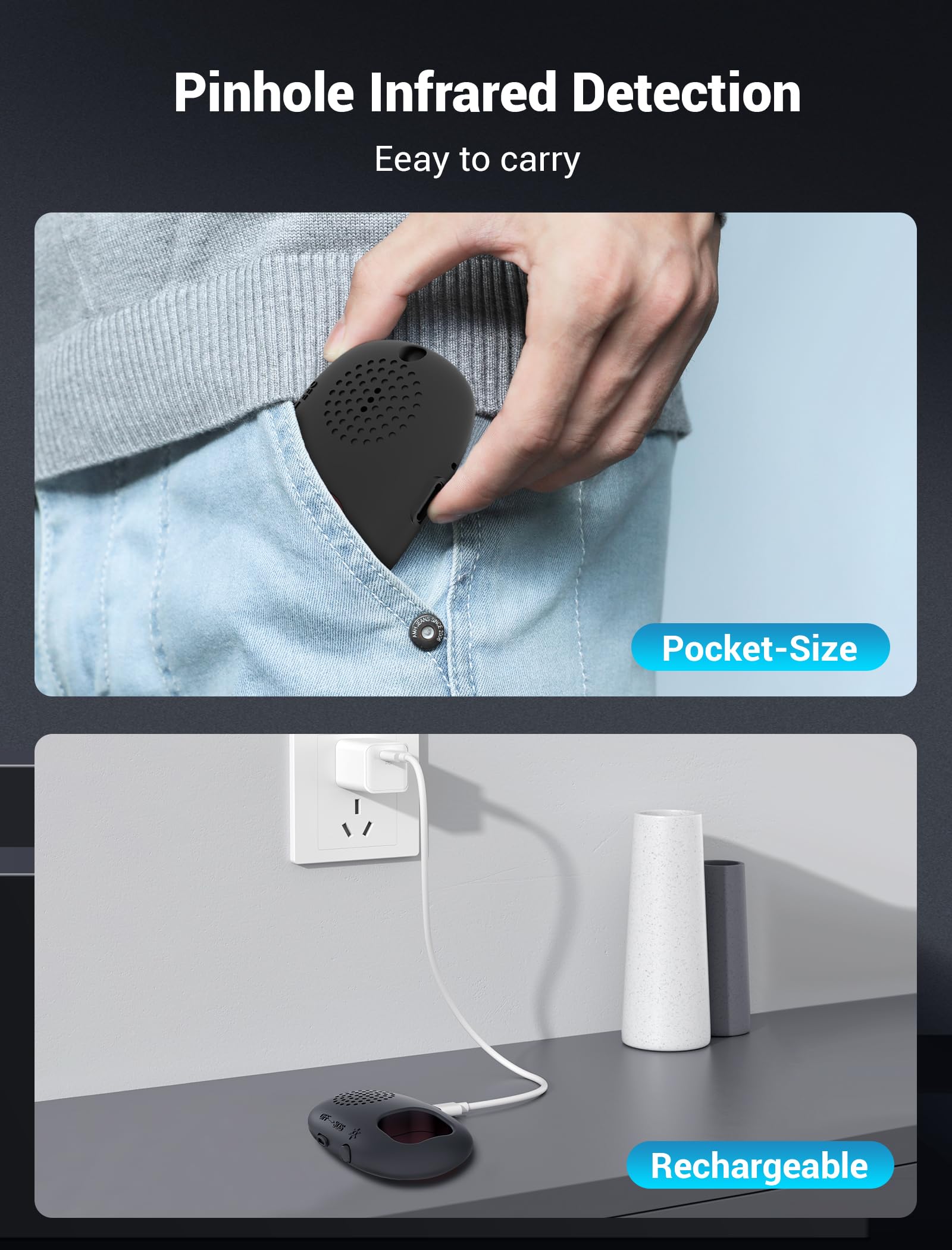 **Hidden Camera Detector - Anti Spy Device Finder for Hotel, Travel, Home, Airbnb | Portable Bug Detector for Bedroom, Bathroom & Office | Black**    *(Perfect for Travelers, Privacy Protection, Security Checks & Suspicious Area Scans)*