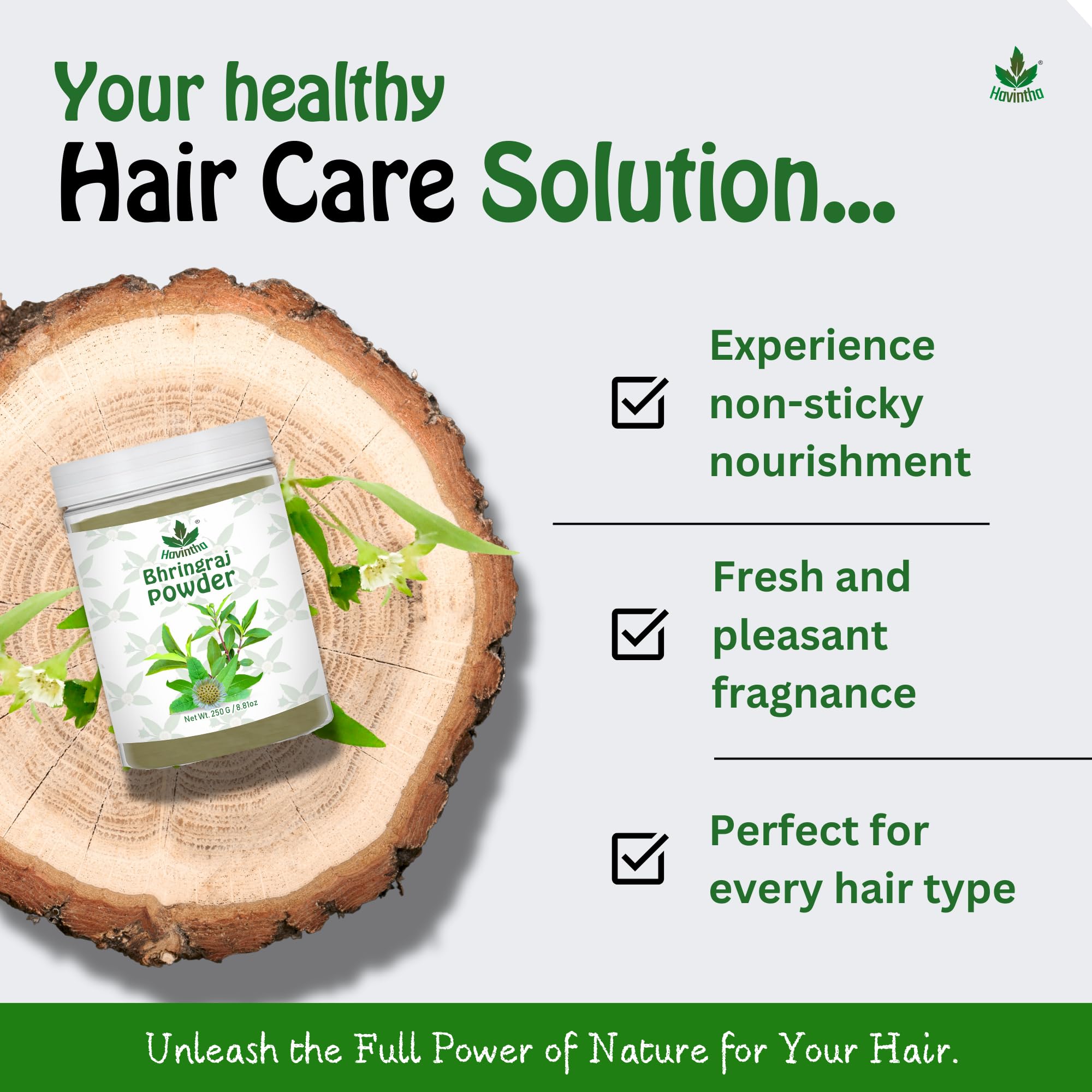 Havintha 100% Pure Bhringraj Powder for Hair Growth & Scalp Care - Natural Dandruff Treatment & Hair Mask for Women & Men (250g) | Promotes Healthy Hair, Reduces Hair Fall & Adds Shine | Perfect for DIY Hair Masks & Ayurvedic Hair Care Routines