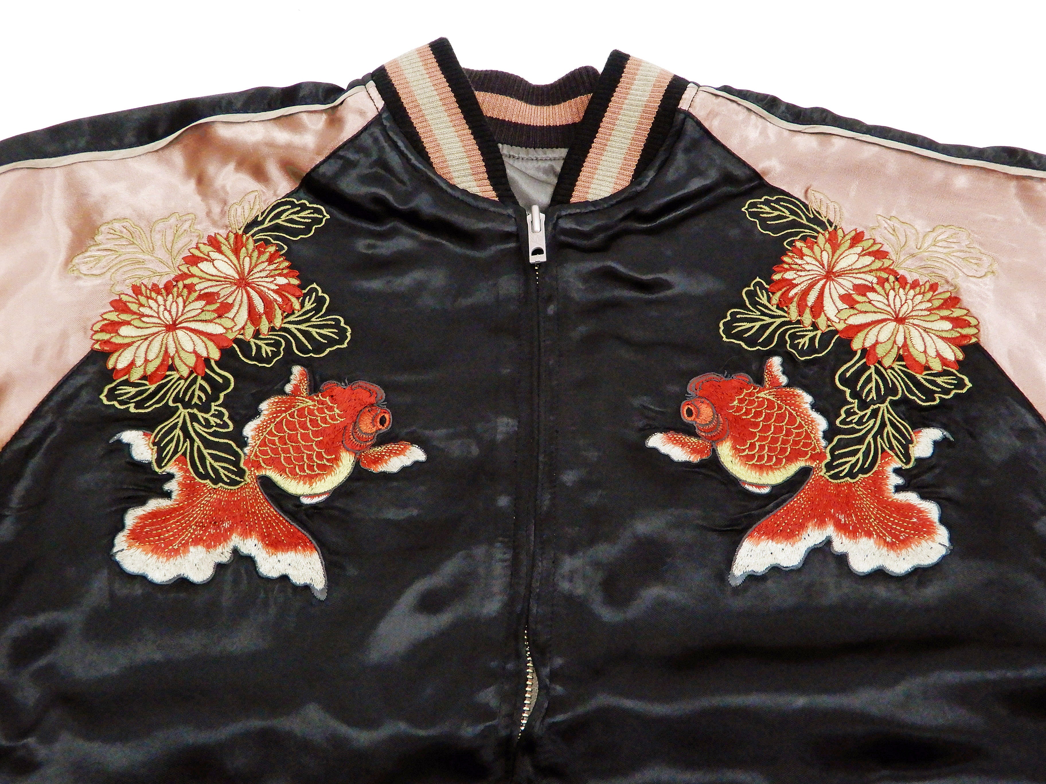 Hanatabi Gakudan Men's Japanese Souvenir Jacket - Vintage Goldfish Art Sukajan Bomber Jacket SSJ 517 | Traditional Asian Streetwear for Casual Outfits & Festival Fashion