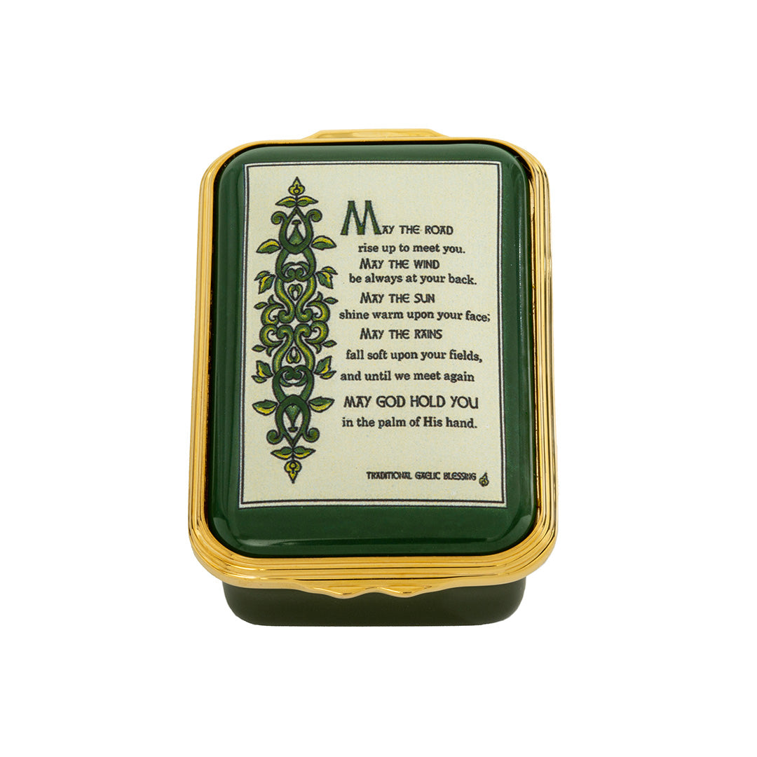 Irish Prayer Enamel Keepsake Box - Inspirational Gift for Baptism, First Communion & Confirmation - Elegant Jewelry Storage with Religious Blessings for Home Decor