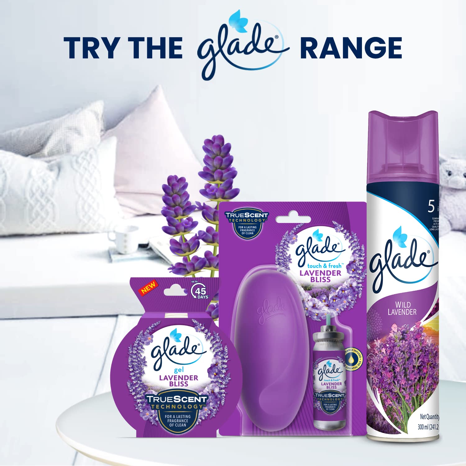Glade Wild Lavender Gel Air Freshener - 75g (2.65oz) | Long-Lasting Fragrance for Home, Office, Bathroom & Car | Eliminates Odors Naturally