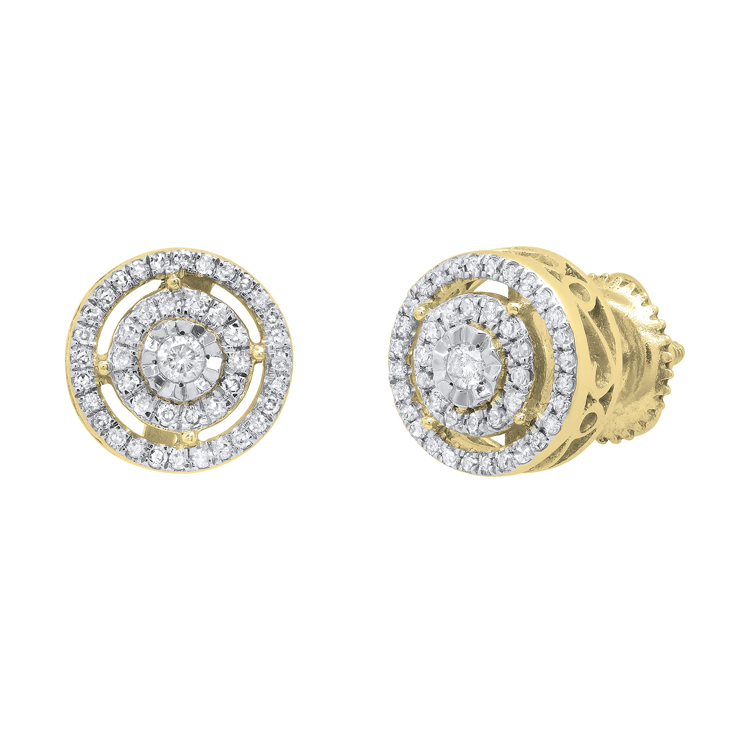 Dazzlingrock Collection Round White Diamond Double Circle Illusion Screwback Stud Earrings for Women - 0.25 CTW, I-J Color - Perfect for Weddings, Parties & Special Occasions
