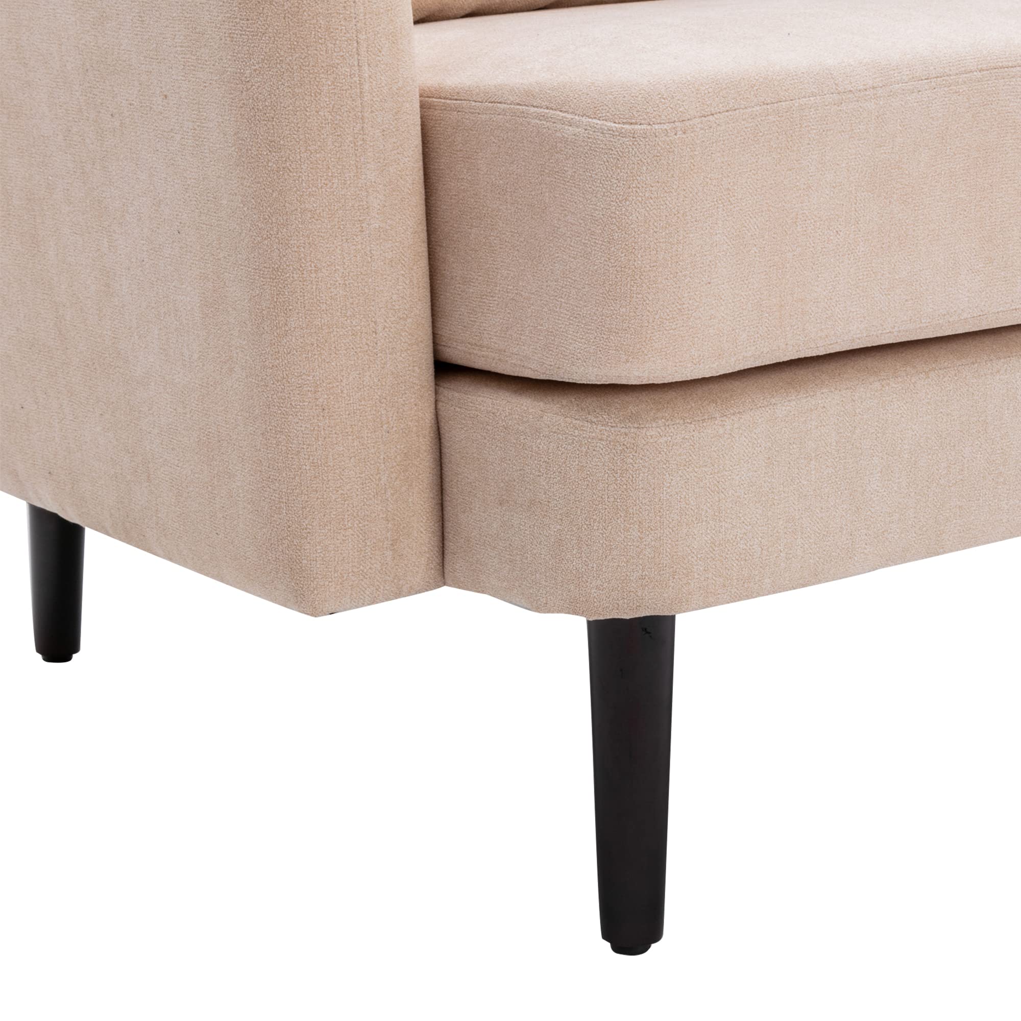 Modern Fabric Accent Armchair - High Back Comfy Single Sofa Chair with Solid Wood Legs & Pillow - Living Room, Bedroom, Reading Room Seating - Beige Upholstered Lounge Chair for Relaxing & Home Decor