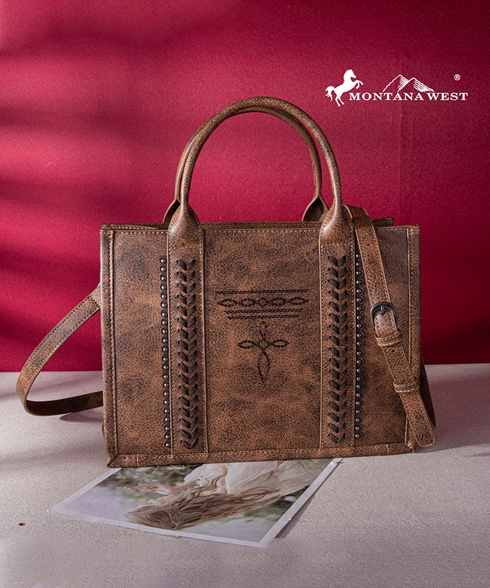 Montana West Whipstitch Tote Bag Set - Stylish Leather Handbag for Women, Spacious Work & Travel Tote with Matching Wallet - Perfect for Office, Commute & Weekend Getaways
