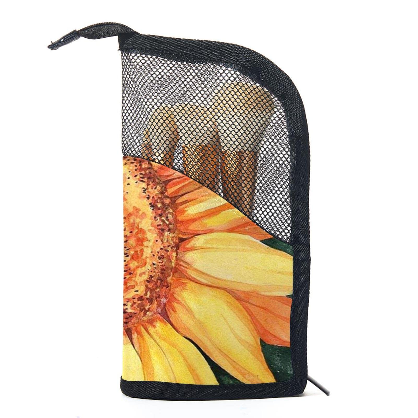 Vintage Sunflower Makeup Brush Organizer Bag with 12 Slots - Portable Cosmetic Brush Holder Case for Travel, Home & Professional Makeup Artists