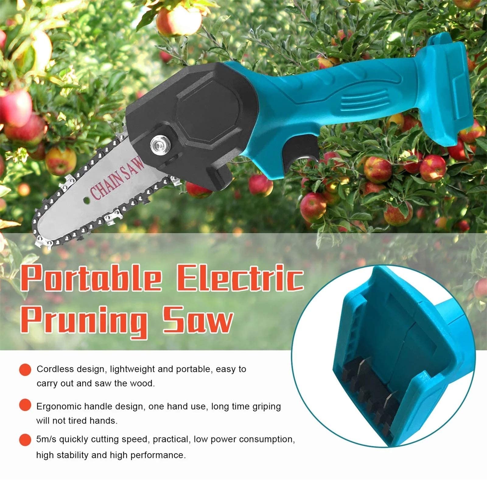Portable Electric Pruning Saw - One-Handed Mini Chainsaw for Tree Trimming & Gardening | Perfect for Landscaping, Yard Work & DIY Projects