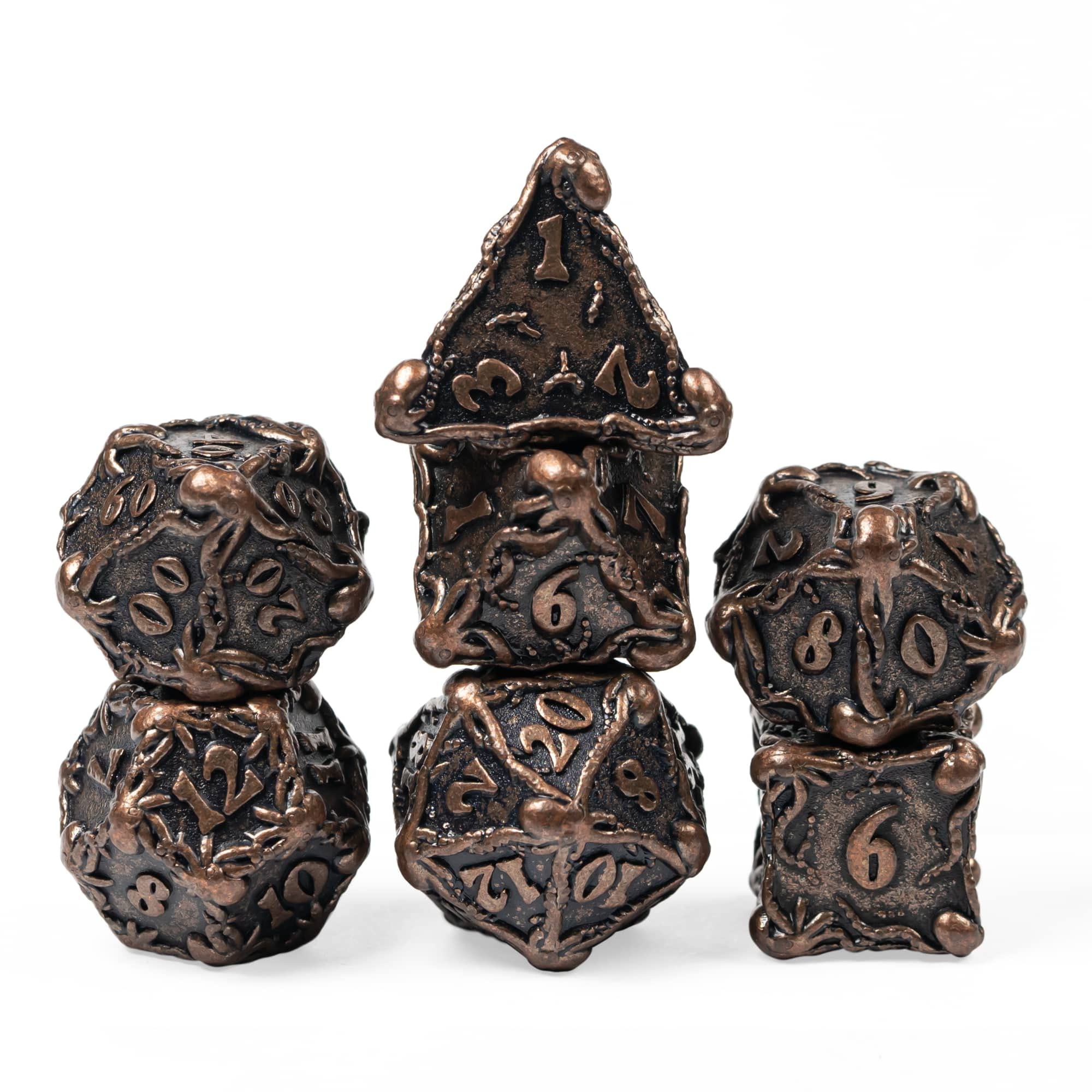 UDIXI 7PCS Premium Metal D&D Dice Set - Polyhedral Octopus Design RPG Dice for Dungeons & Dragons, Pathfinder & Tabletop Games (Copper) - Perfect for Gifts, Collectors & Roleplaying Adventures