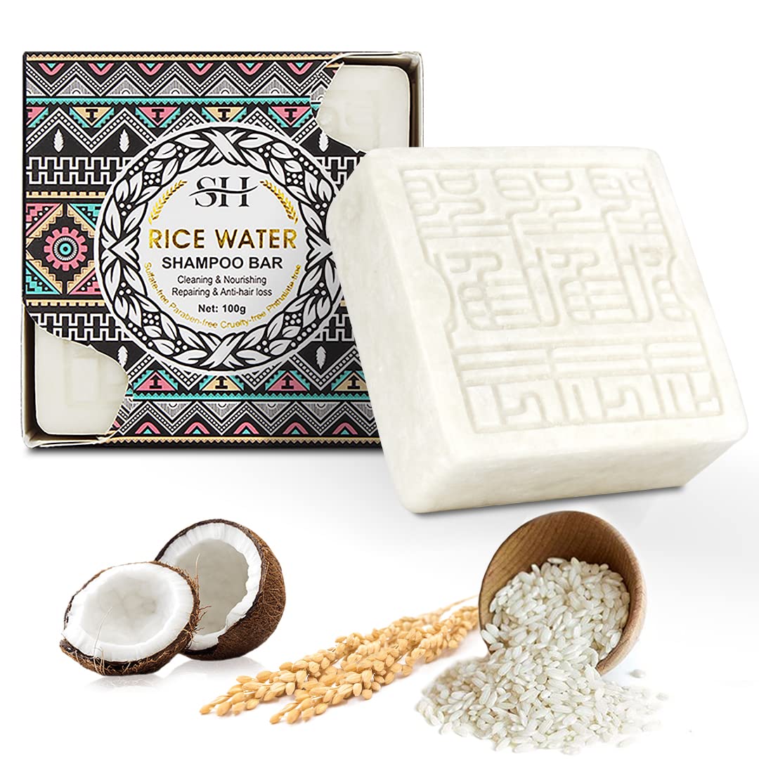 Gowwim Rice Water Shampoo & Conditioner Bar for Hair Growth - 2-in-1 Natural Hair Loss Treatment for Dry & Damaged Hair | pH Balanced, Vegan & Sulfate-Free (100g/3.5oz) | Perfect for Travel, Gym & Daily Hair Care