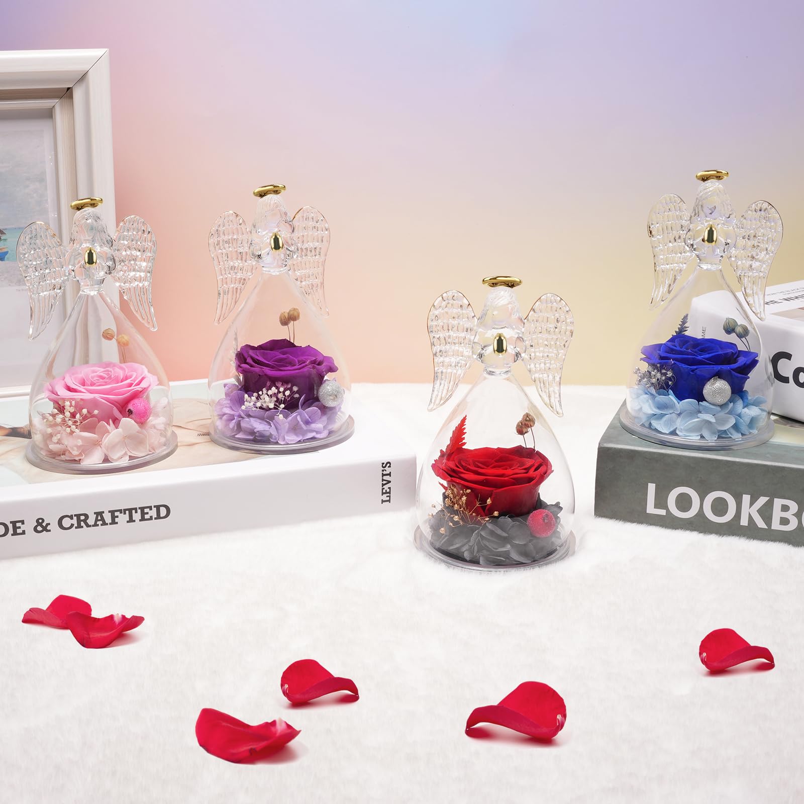 Preserved Rose Gift for Mom - Angel Figurine with Eternal Flower, Perfect for Mother's Day & Birthdays