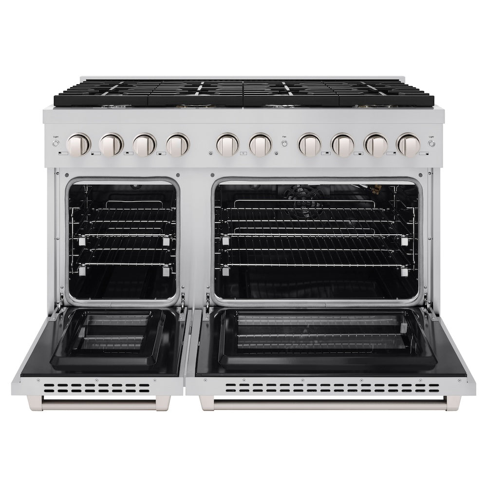 ZLINE 48-Inch Stainless Steel Gas Range with 8 Burner Cooktop & 6.7 cu. ft. Double Oven - Professional SGR48 Model for Large Kitchens, Holiday Cooking & Entertaining