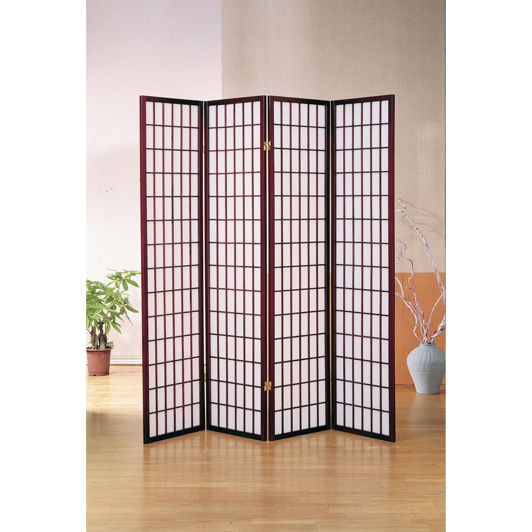 ORE Furniture International 4-Panel Wooden Room Divider Screen - Cherry Finish for Home, Office & Studio Privacy