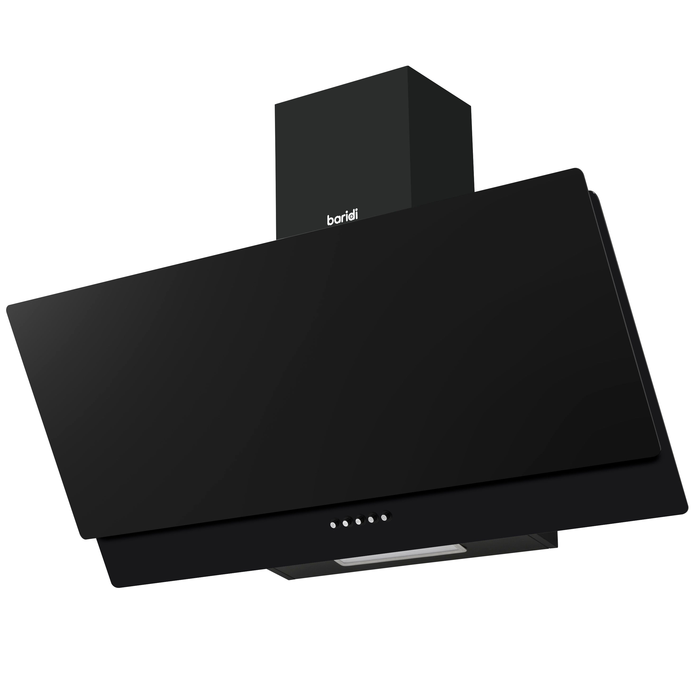 Baridi 90cm Angled Chimney Cooker Hood with Carbon Filters & LED Light - Black Glass Kitchen Extractor Fan - DH106 - Perfect for Modern Kitchens & Open-Plan Living Spaces