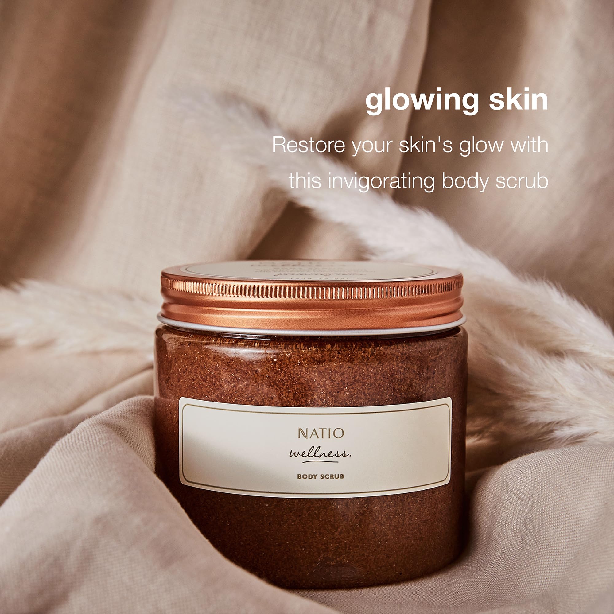 Natio Wellness Exfoliating Body Scrub - 450g Natural Skin Care for Smooth & Glowing Skin | Perfect for Dry Skin, Pre-Shave & Post-Workout Use