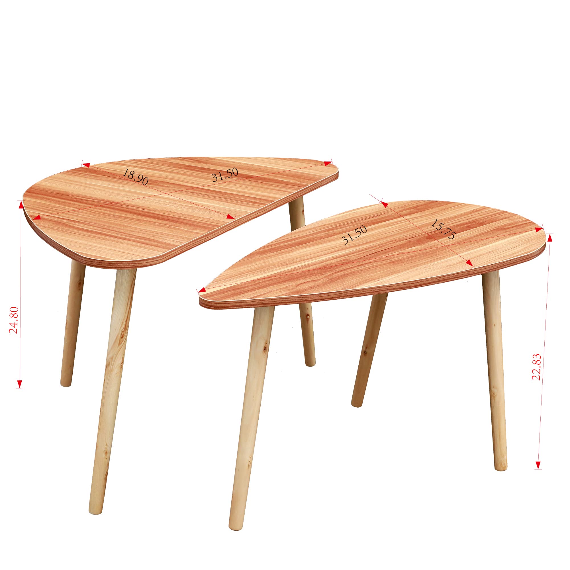 Modern Nesting Coffee Table Set of 2 - Drop Shape, Triangle & Oval Design - Contemporary Walnut Cocktail Table for Living Room - Perfect for Small Spaces, Coffee Time & Entertaining Guests