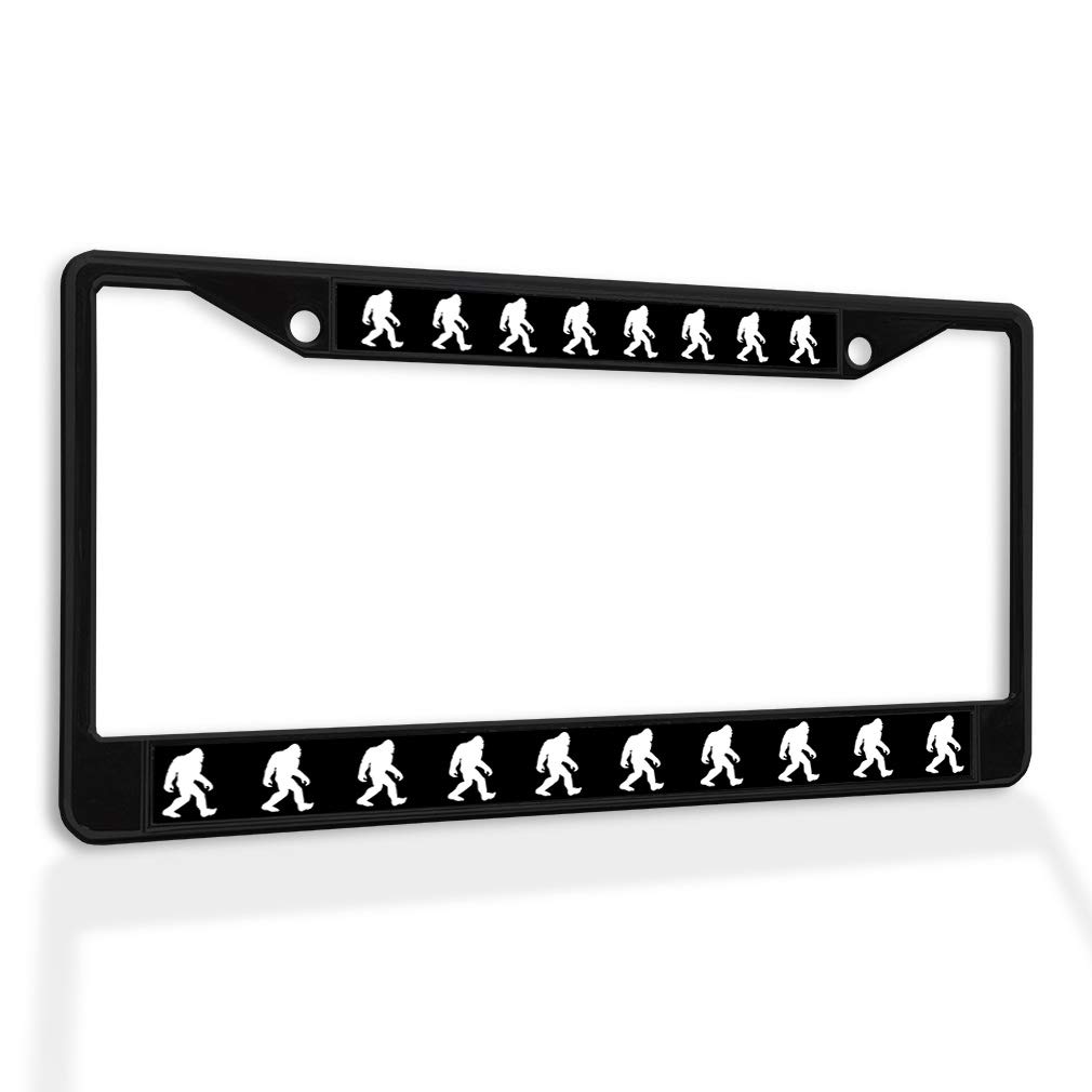 Funny Sasquatch Monkey Gorilla Walking Metal License Plate Frame - Weatherproof Black Car Accessories with 2 Solid Holes - Perfect for Off-Road Adventures & Custom Car Decoration