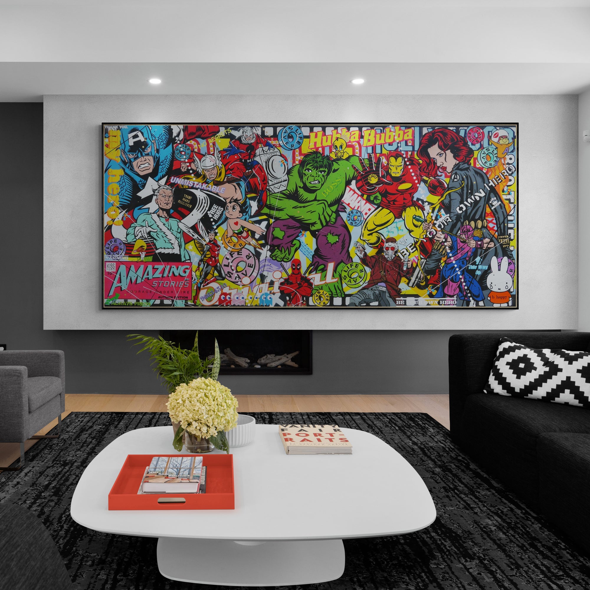 Heroes and More 270cm x 120cm Textured Urban Pop Art Canvas Painting - Modern Wall Decor for Living Room, Bedroom & Office