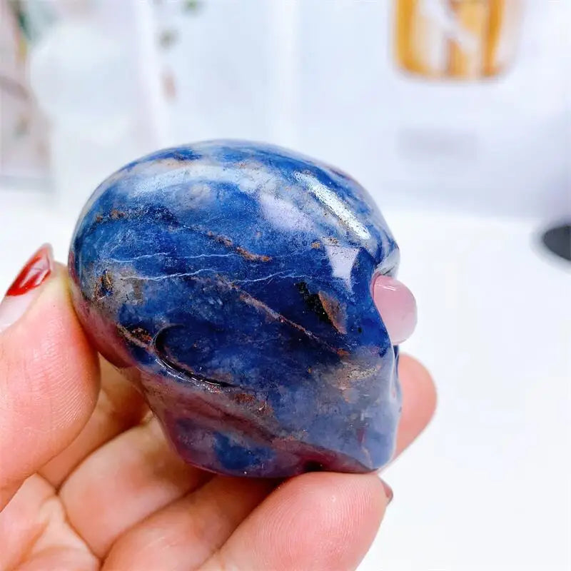 2 Inch Natural Blue Sodalite Alien Skull Crystal Carving - Reiki Healing Stone, Meditation Gemstone Figurine, Unique Home Decor Gift for Spiritual Healing & Space Enthusiasts - Perfect for Yoga Rooms, Altars & Crystal Collections