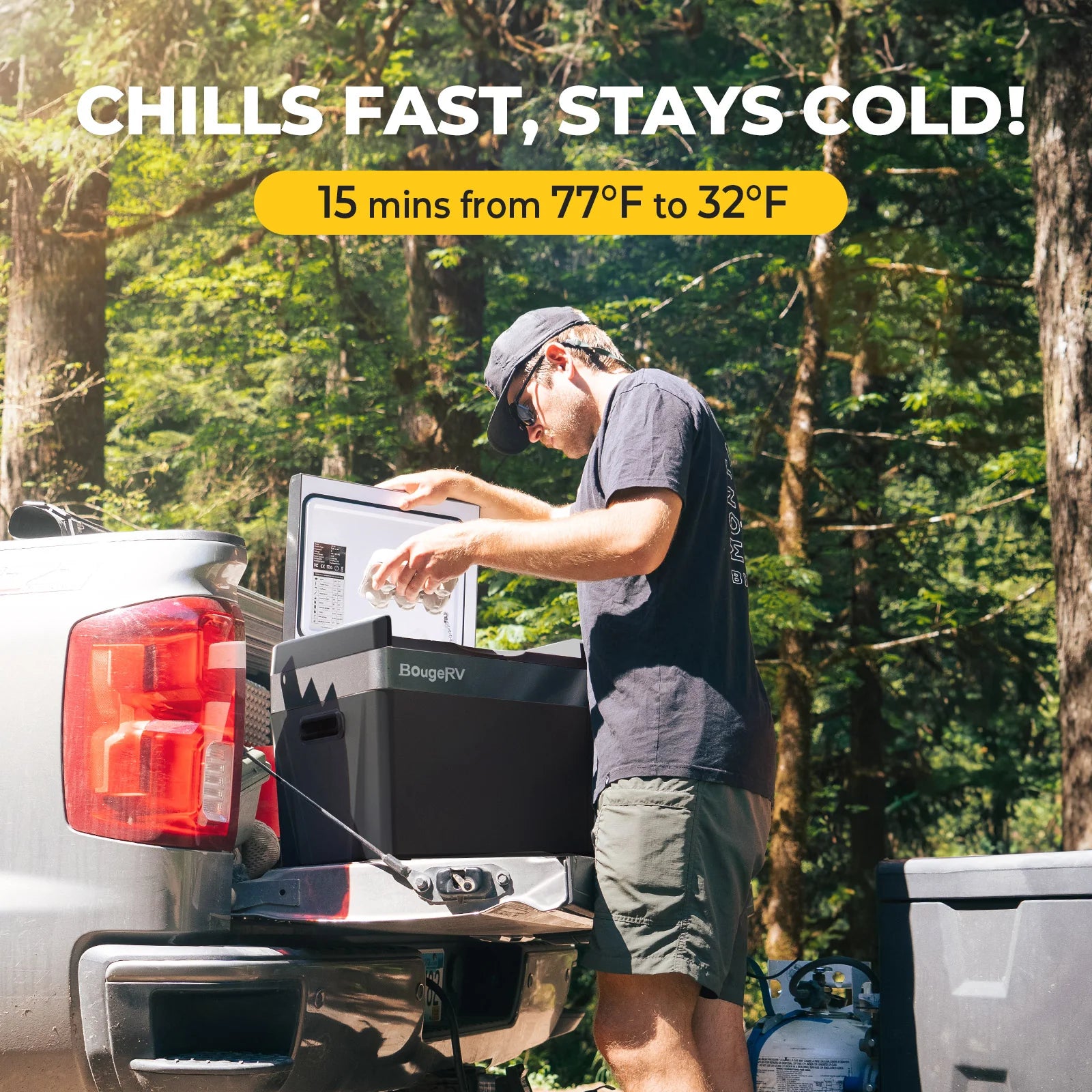 BougeRV 12V 30 Quart (28L) Portable Car Refrigerator - Compact Freezer for Road Trips, Camping & Outdoor Adventures - Black