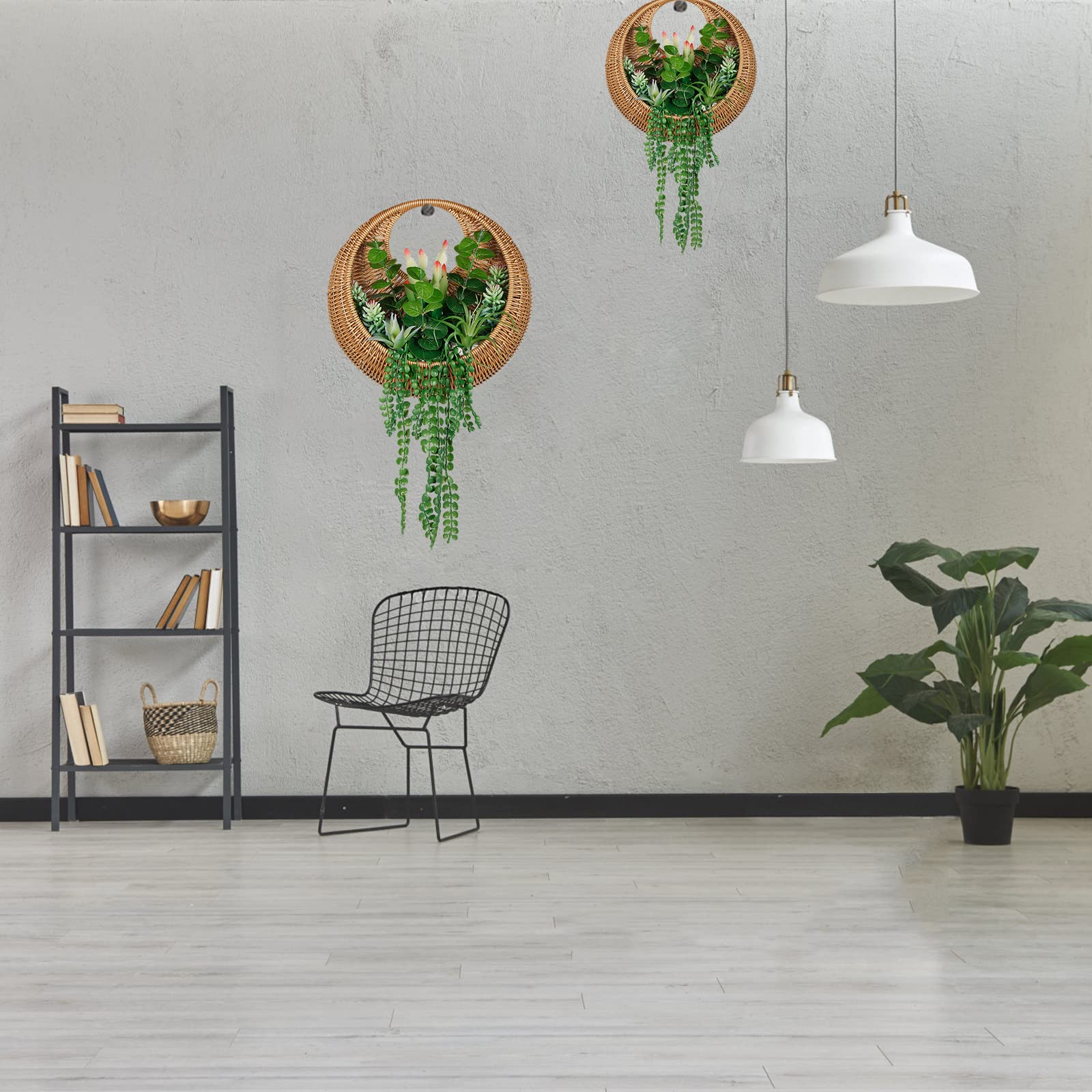 Artificial Succulent Hanging Plant in Woven Basket - Boho Wall Decor & Door Wreath - Fake Hanging Plants for Living Room, Bedroom, Bathroom, Home & Office - Perfect for Bohemian Home Decor, Wedding Backdrops, and Cozy Indoor Spaces