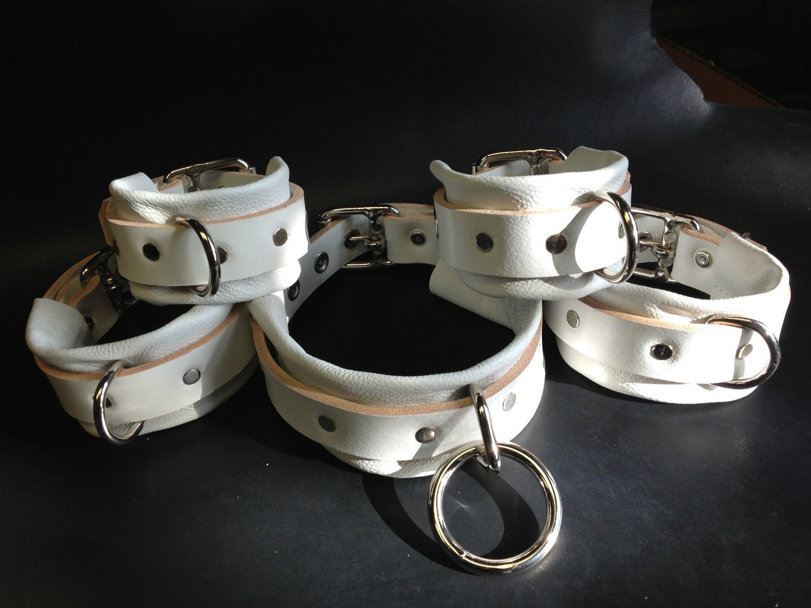 7-Piece White Leather Bondage Set for Couples - Premium BDSM Restraint Kit with Cuffs, Collar & Blindfold - Perfect for Spicing Up Bedroom Play & Adult Roleplay Scenes