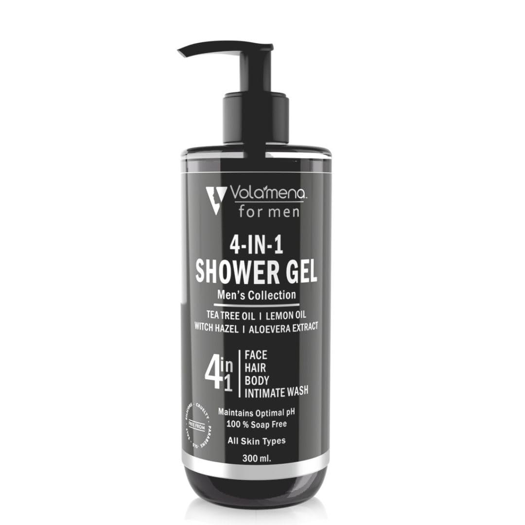 Volamena 4-in-1 Shower Gel for Men - Face, Body, Hair & Intimate Wash - 300ml - Gentle Cleansing for Daily Hygiene & Gym Use