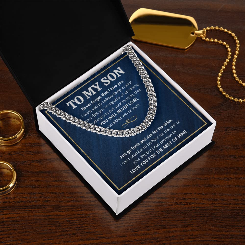 Mom to Son Necklace Gift - Cuban Link Chain for Graduation & Christmas