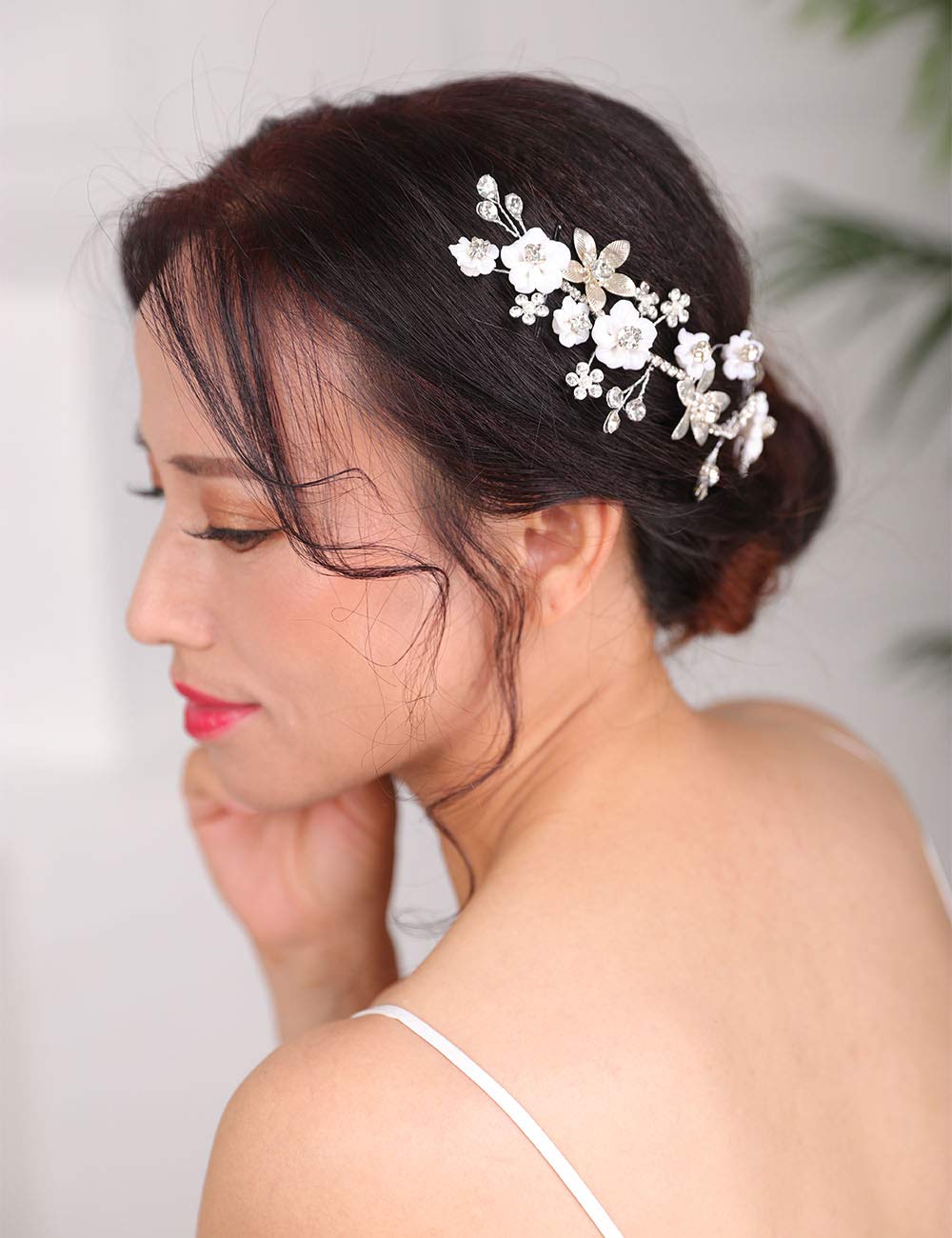 Denifery Silver Pearl Hair Vine Headband - Bridal Wedding Floral Hairpiece with Rhinestones, Leaves & Flowers for Women | Perfect for Weddings, Prom, Parties & Special Occasions