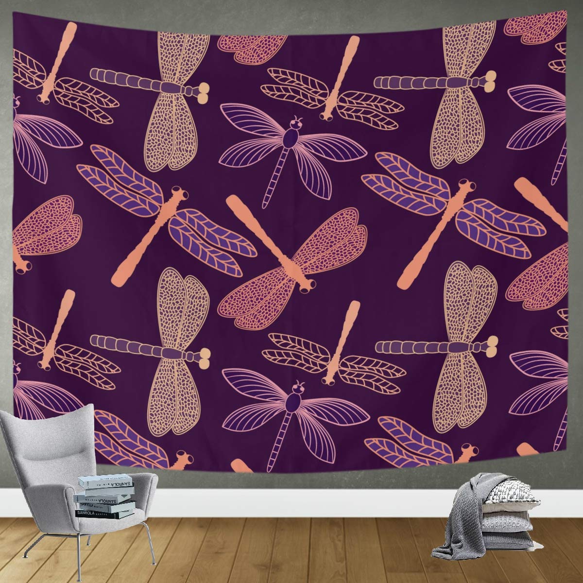 DOMIKING Dragonfly Purple Tapestry Wall Hanging - 80x60 Inch Boho Wall Art for Bedroom, Living Room & Dorm Decor | Trippy Hippie Aesthetic for Home & Meditation Space