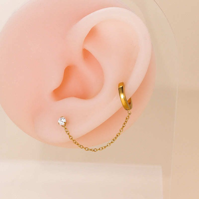 20G Second Hole Connected Chain Hoop Earrings for Women - Trendy Double Piercing Jewelry for Everyday Wear & Special Occasions | HSPJ824