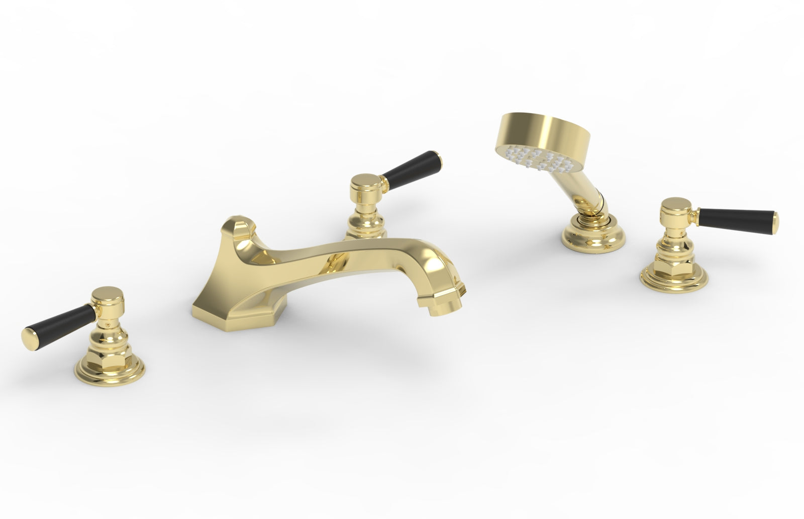 HEX TRADITIONAL Deck Mounted Bathtub Faucet Set with Hand Shower - Satin Black Finish & Lever Handles (Model 500-49) - Perfect for Modern Bathroom Renovations and Spa-Like Shower Experiences