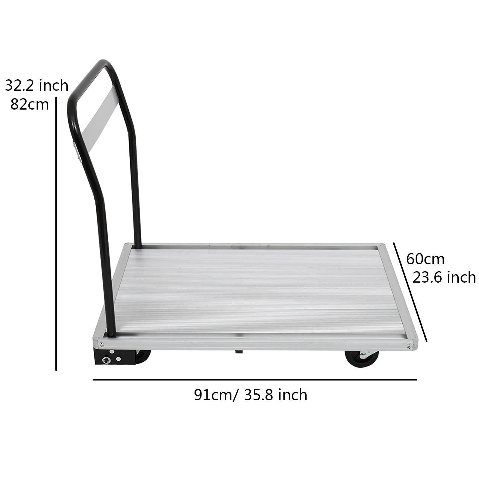 Folding Aluminum Platform Hand Truck - Heavy Duty 770 Lbs Capacity, Steel Foldable Handle, 35.8x23.6x32.2inch Rolling Flatbed Cart for Moving & Loading | Perfect for Warehouse, Retail, Home & Office Use