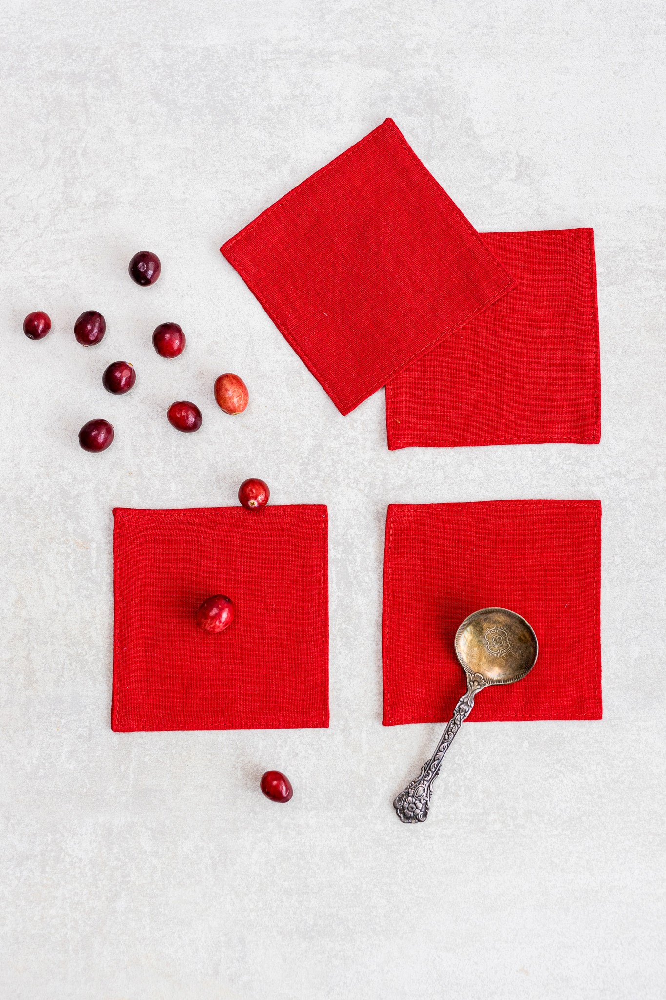 Premium Linen Coasters Set of 4 - Absorbent & Durable Drink Coasters for Coffee, Wine, and Beverages - Elegant Red Home Decor for Dining Table & Bar Accessories