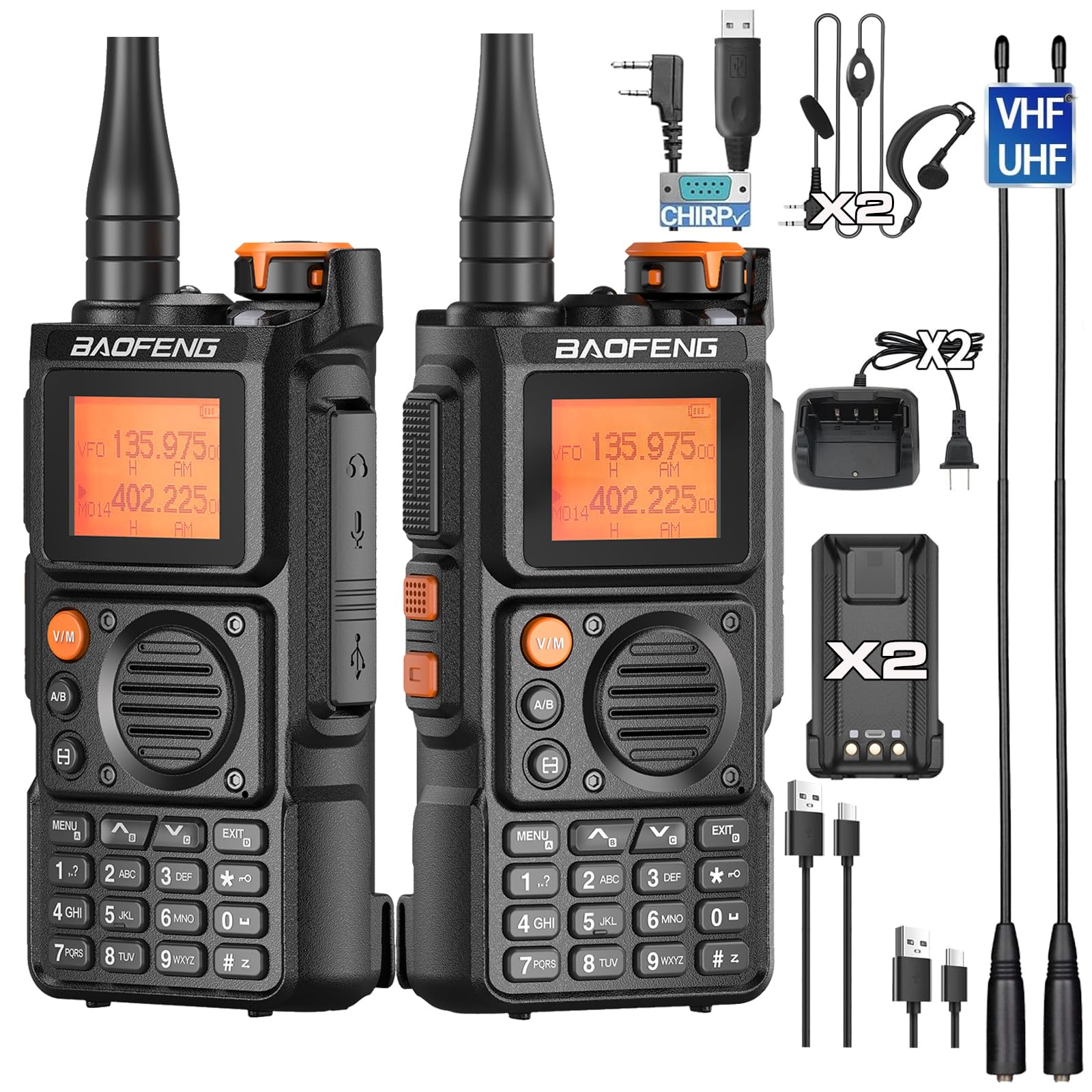 BAOFENG K6 Tri-Band Handheld Ham Radio - Long Range Two Way Radio with One-Click Frequency Finder, Type-C Charging, Large Color Display, NOAA Weather Alert & 999 Channels (Black) - Perfect for Emergency Communication, Outdoor Adventures & Ham Radio Enthusiasts