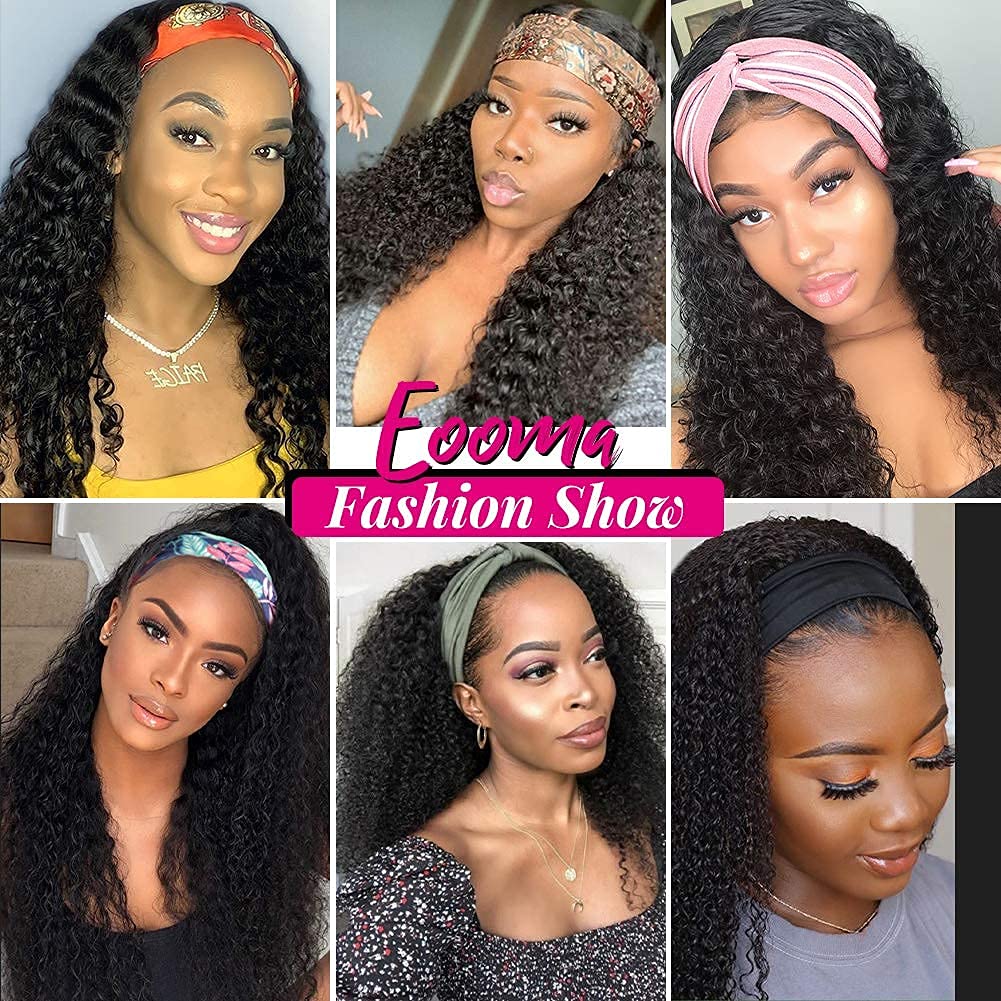Eooma 22 Inch Brazilian Human Hair Wig - Glueless Curly Headband Wig for Black Women, No Lace Front, No Gel, Remy Hair | Perfect for Daily Wear, Parties & Protective Styling