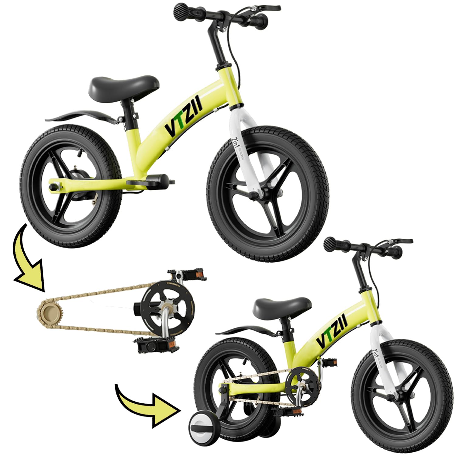 **2 in 1 Balance Bike with Pedals & Training Wheels - 12/14/16 Inch Kids Bike for Ages 2-7 - Adjustable Seat, Kickstand & Pneumatic Tires - Perfect for Toddler Learning & Outdoor Play**