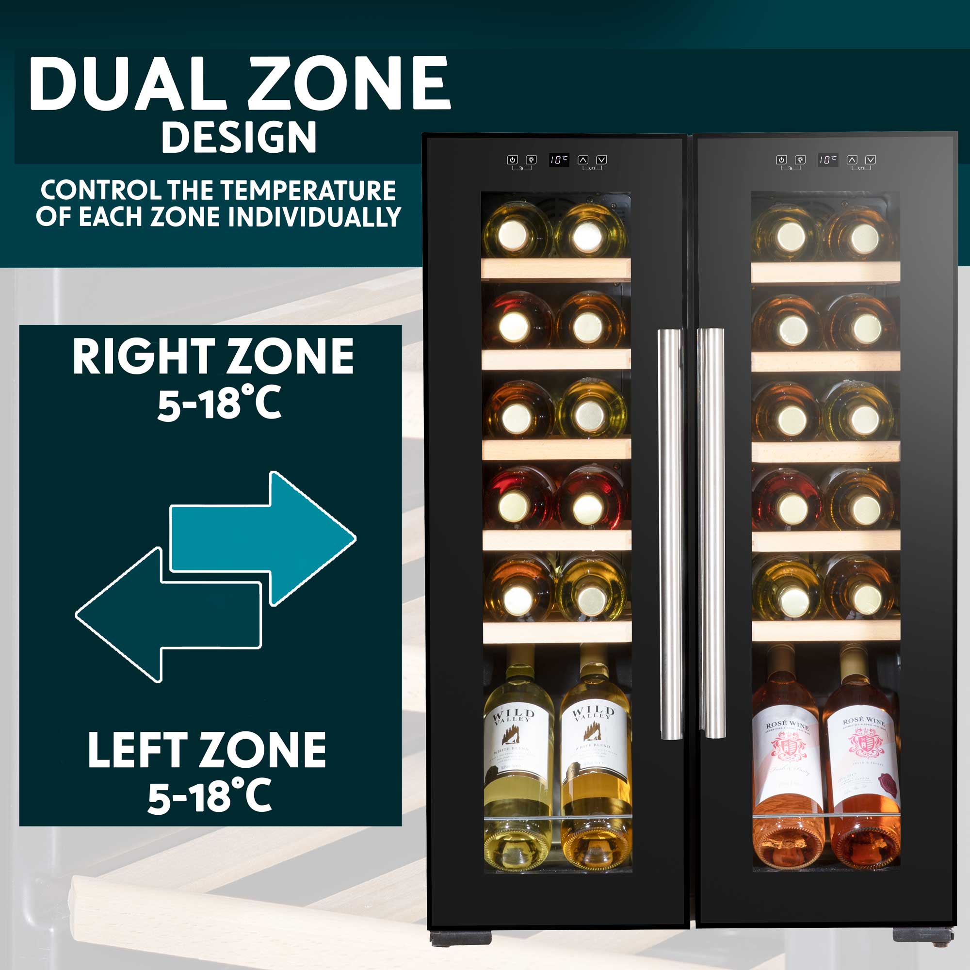Baridi 24 Bottle Dual Zone Wine Cooler Refrigerator - Touch Screen Control, LED Lighting & Mirror Glass Door - Perfect for Home, Office, or Restaurant Wine Storage (Model DH97)