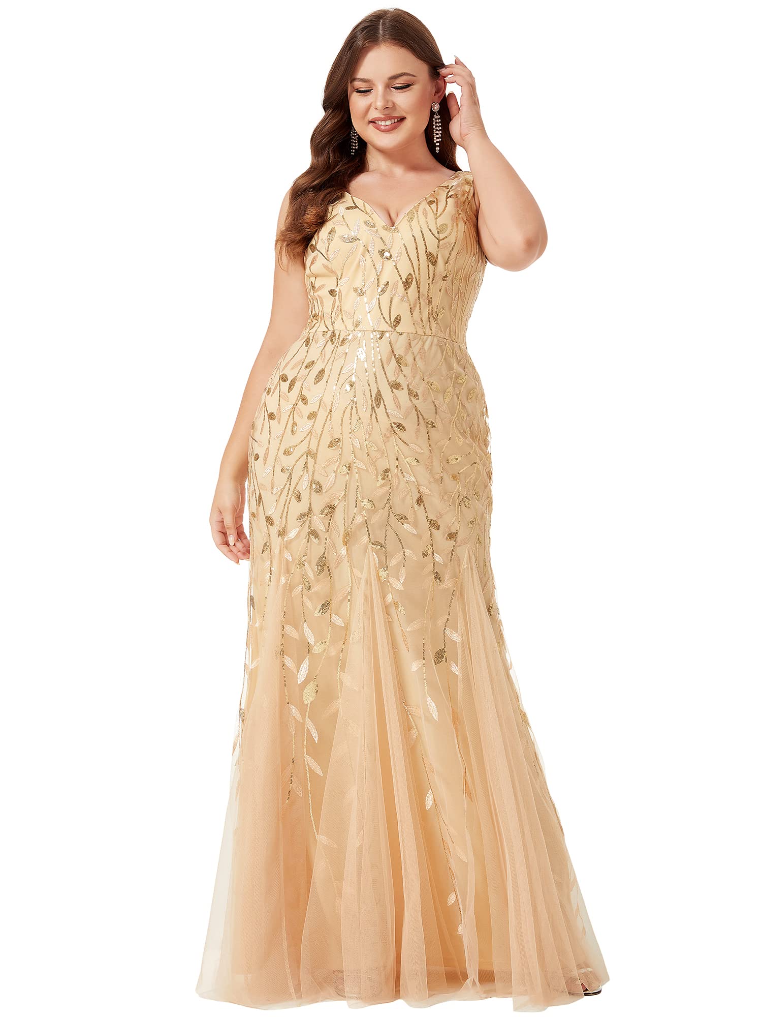 Ever-Pretty Women's Sequin V-Neck Sleeveless Bodycon Mermaid Evening Gown Plus Size Formal Prom Dress 07886-PZUSA - Perfect for Black Tie Events, Weddings & Special Occasions