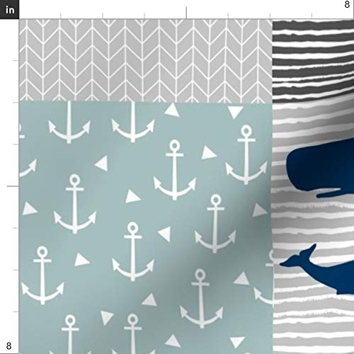 Ocean Whale Print Minky Fabric by The Yard - Soft Plush Quilt Backing for Baby Blankets, Sewing Projects & Nursery Decor - Navy Blue Nautical Theme for Boys & Girls