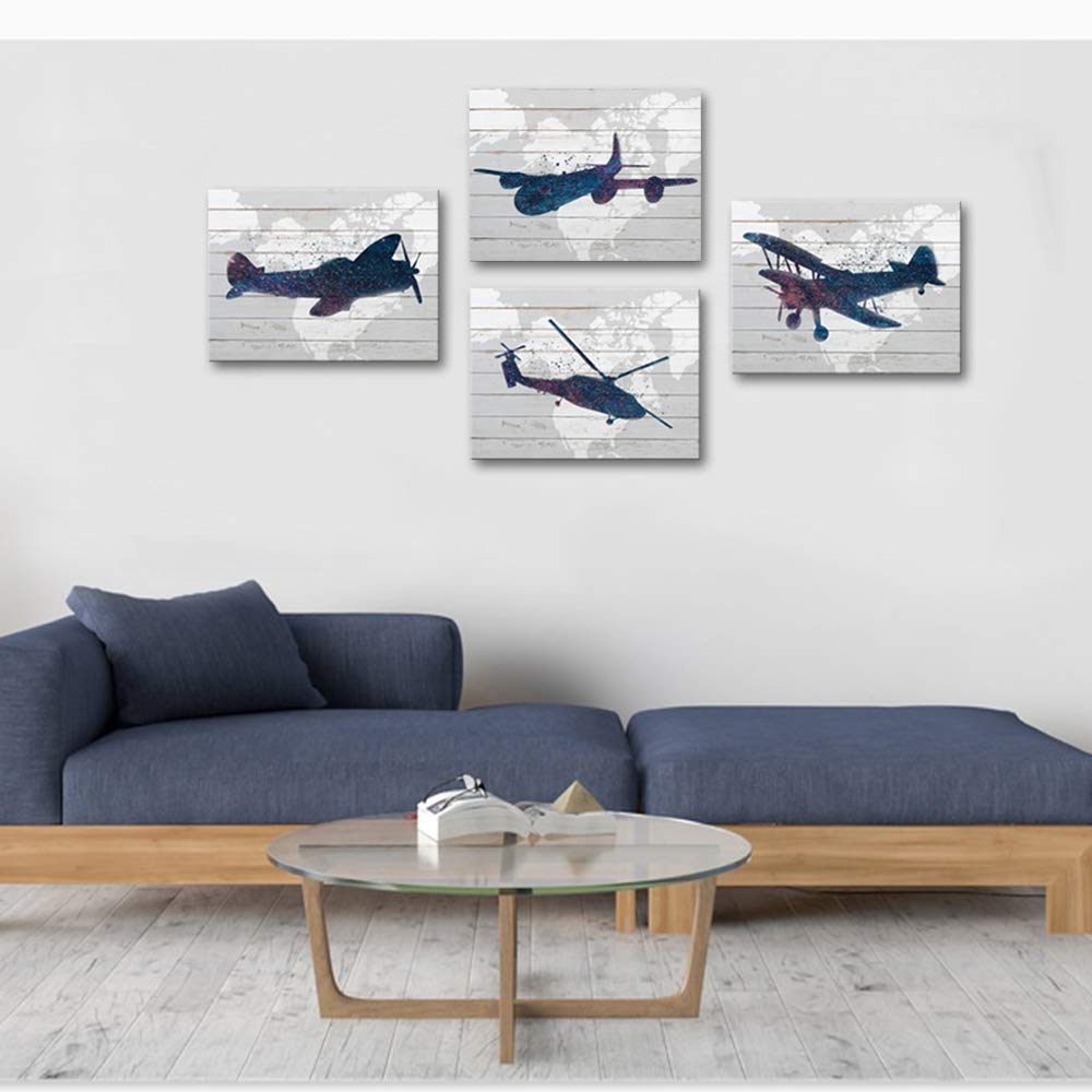 LoveHouse Airplane Wall Art Decor for Boys Room - Aviation Themed Kids Bedroom Painting, Adventure Nursery Prints - Perfect for Boys Bedroom, Playroom & Themed Party Decor