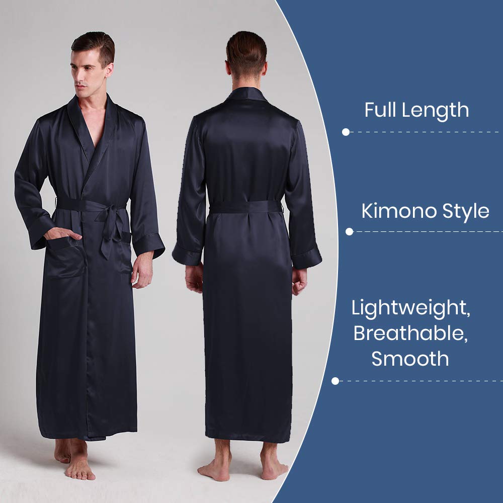 Luxury 100% Silk Men's Bathrobe - Full Length Contrast Design for Spa, Lounge & Home Relaxation - LilySilk Premium Silk Robe for Men