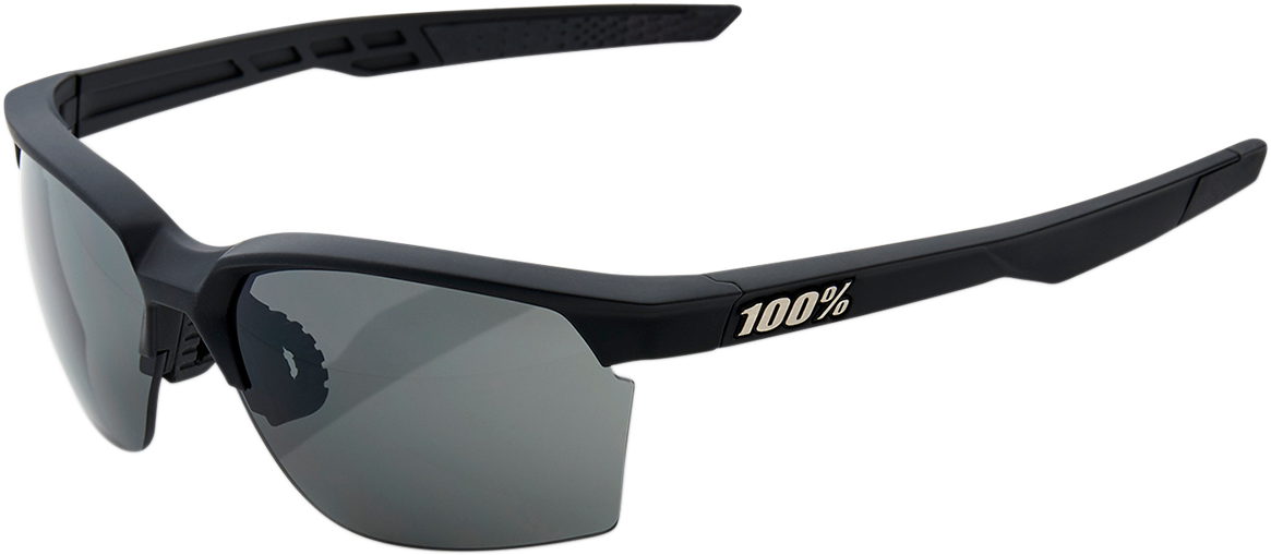 100% Sportcoupe Sunglasses - Black & Smoke Lens (Model 61020) - UV Protection, Lightweight & Durable for Running, Cycling, and Outdoor Sports