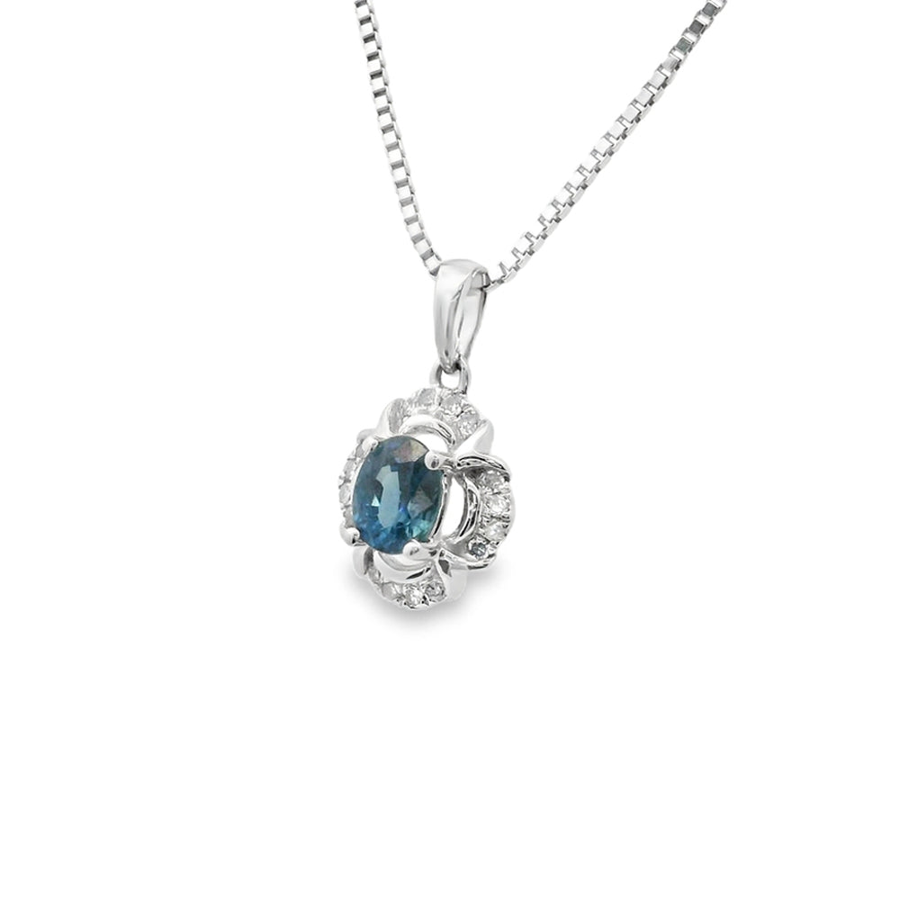0.45ct Natural Oval Blue Sapphire & 0.07ctw Diamond Halo Vintage Pendant in 18k Gold - Elegant Jewelry Gift for Anniversary, Birthday & Special Occasions