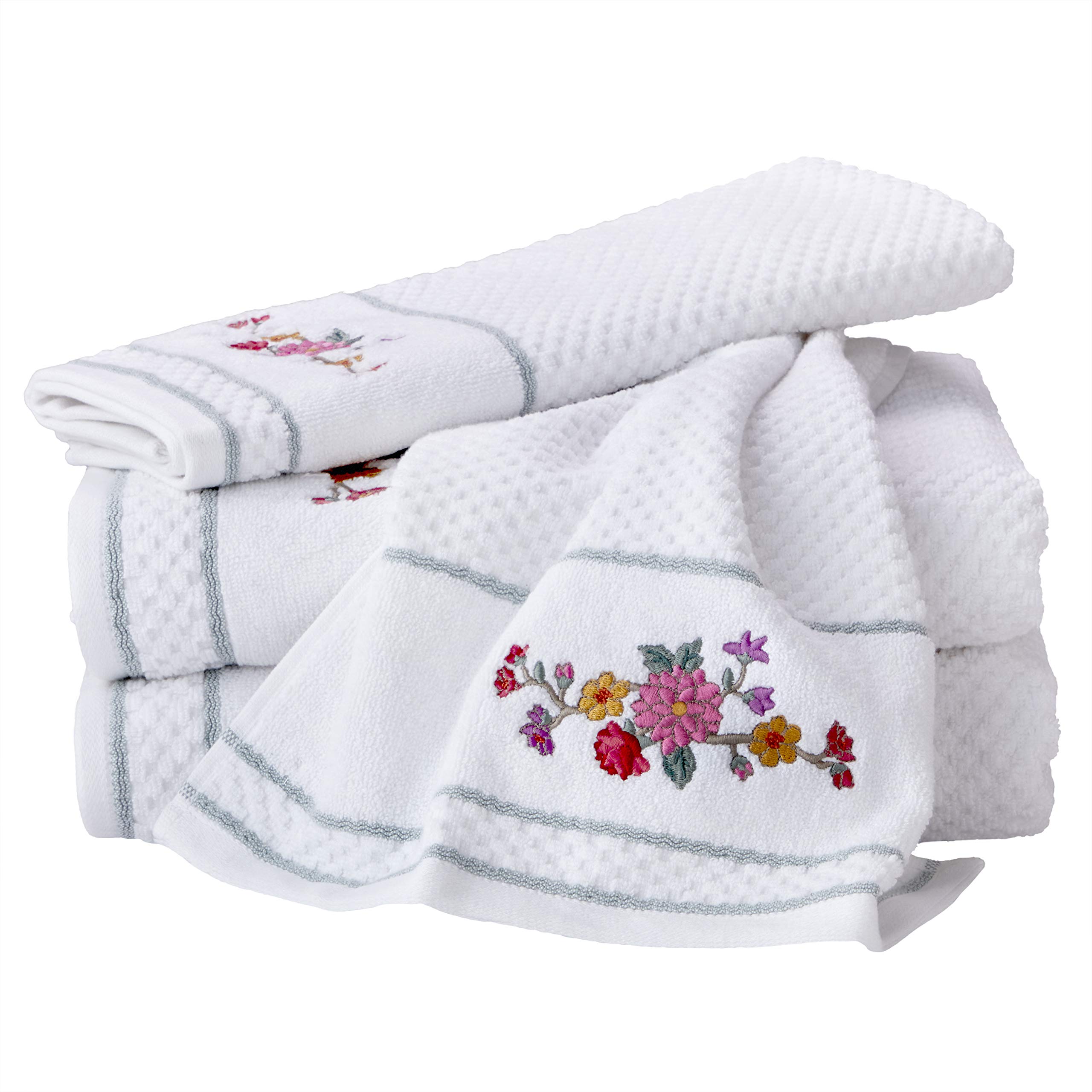 SKL Home Floral Totem Bath Towel Set - Soft Absorbent Cotton Towels for Bathroom, Spa & Pool - Boho Chic Decor for Modern Homes