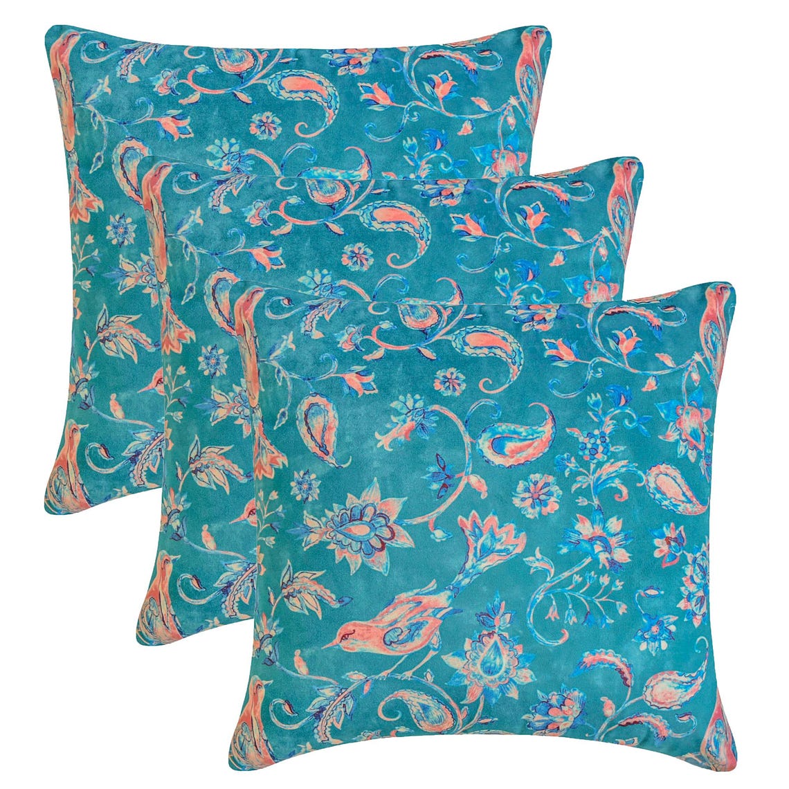 Birdsong Embrace Blue Velvet Throw Pillow Cover - Soft Luxury Decorative Cushion Case for Sofa, Bed, Living Room & Home Decor