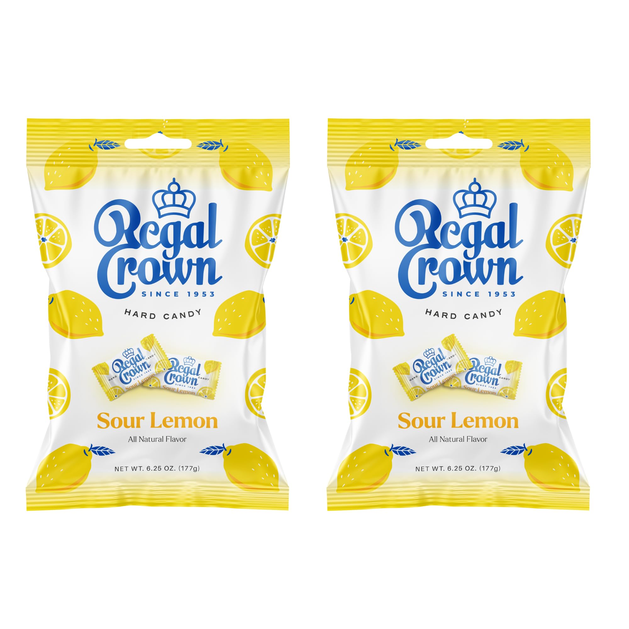 Regal Crown Sour Lemon Hard Candy - Tangy Old Fashioned Lemon Flavored Candy | 6.25oz Resealable Bag (Pack of 2) | Perfect for Parties, Office Treats & Nostalgic Candy Lovers