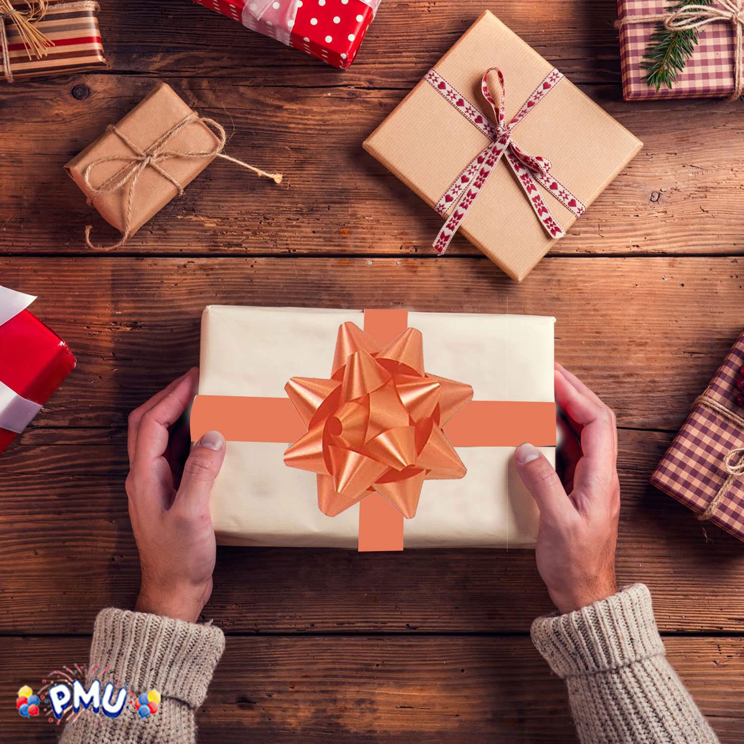 Orange Decorative Star Gift Bows 3.75 Inch - 12 Pack | Perfect for Christmas Wrapping, Party Decorations & DIY Crafts | PMU Premium Quality