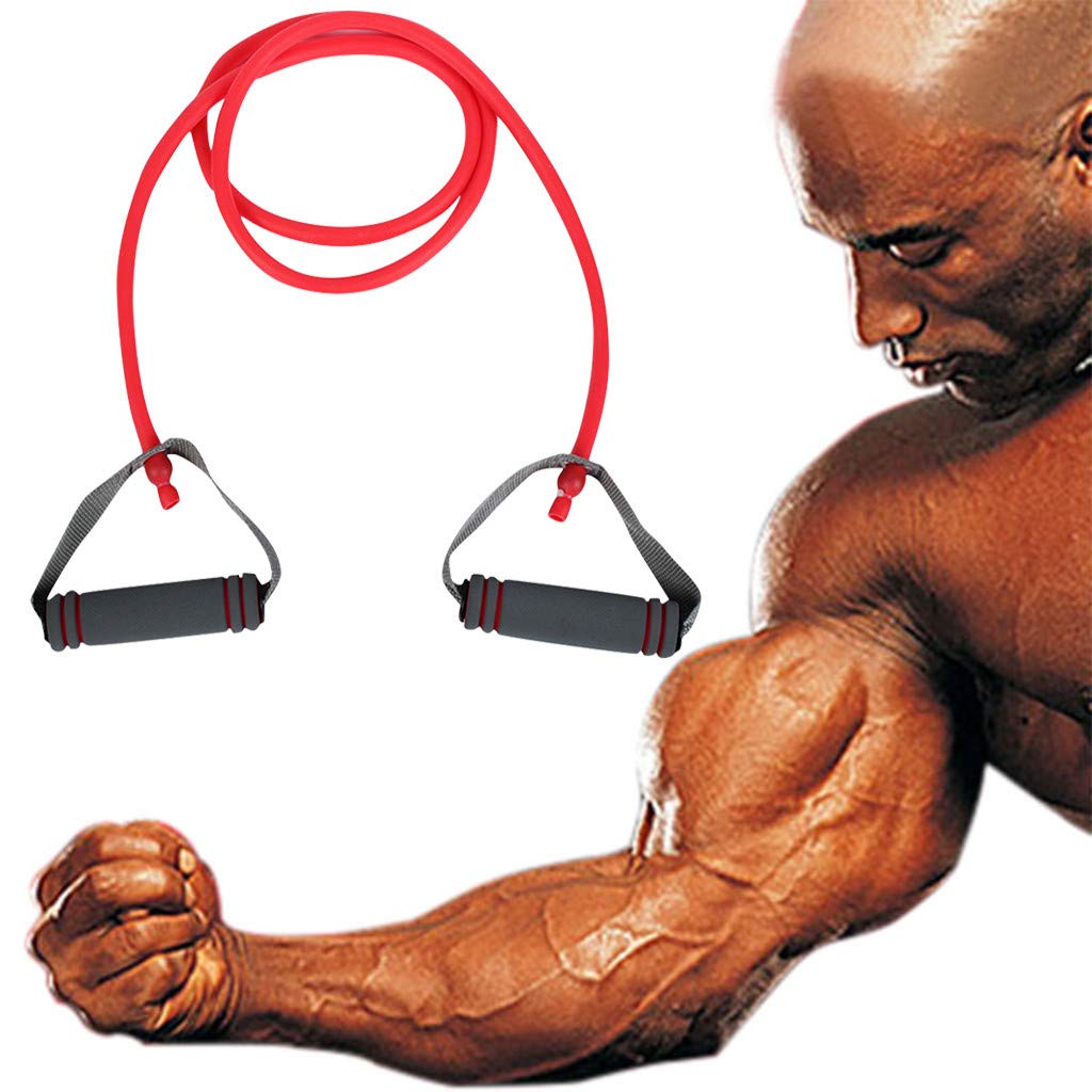 Zerlibeaful Resistance Bands Set - Natural Latex Exercise Bands for Fitness, Yoga, Pilates & Home Workouts - Non-Slip Pink (Red, One Size) - Perfect for Strength Training, Stretching & Physical Therapy
